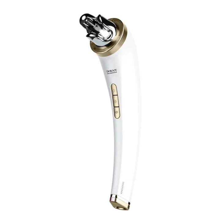 Dr.ROOT scalp care device being used to massage the scalp, showcasing its microcurrent and LED therapy features.